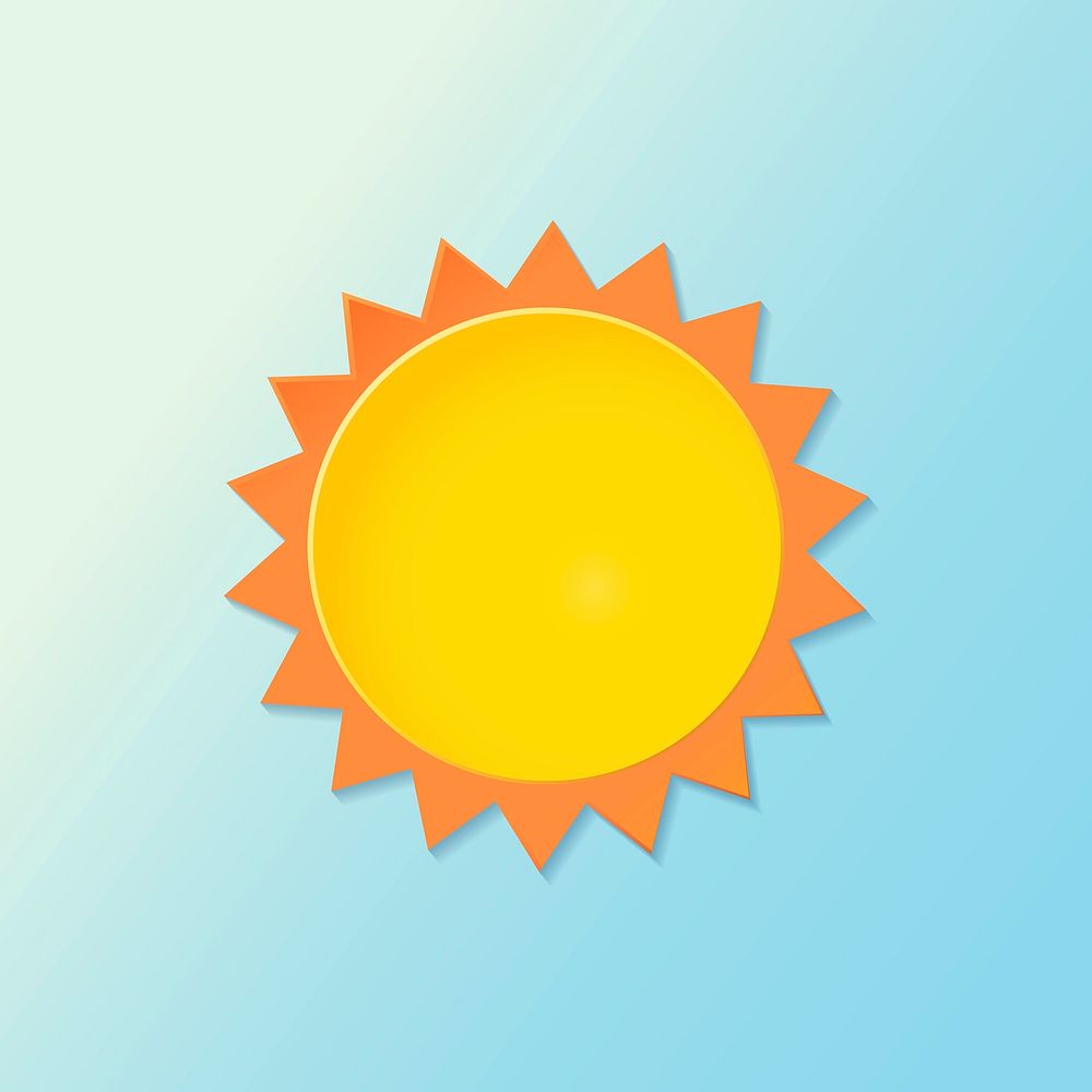 Paper cut sun element, cute weather clipart vector on gradient blue background