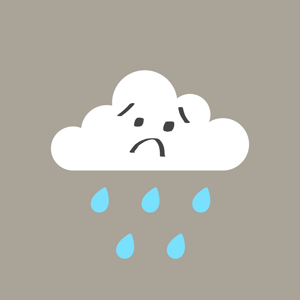 Paper sad cloud element, cute weather clipart vector on grey background