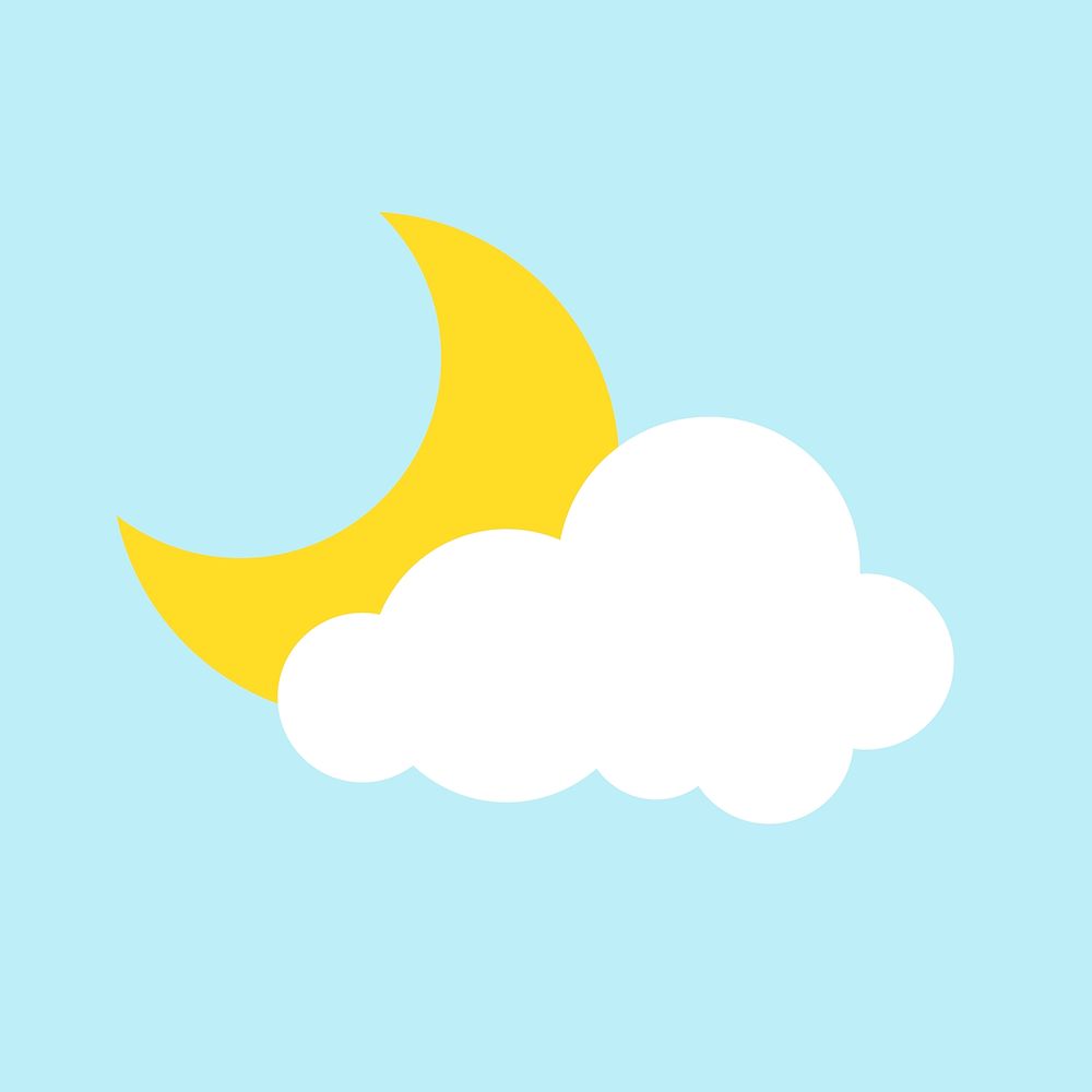 Paper cloud and moon element, cute weather clipart vector on blue background