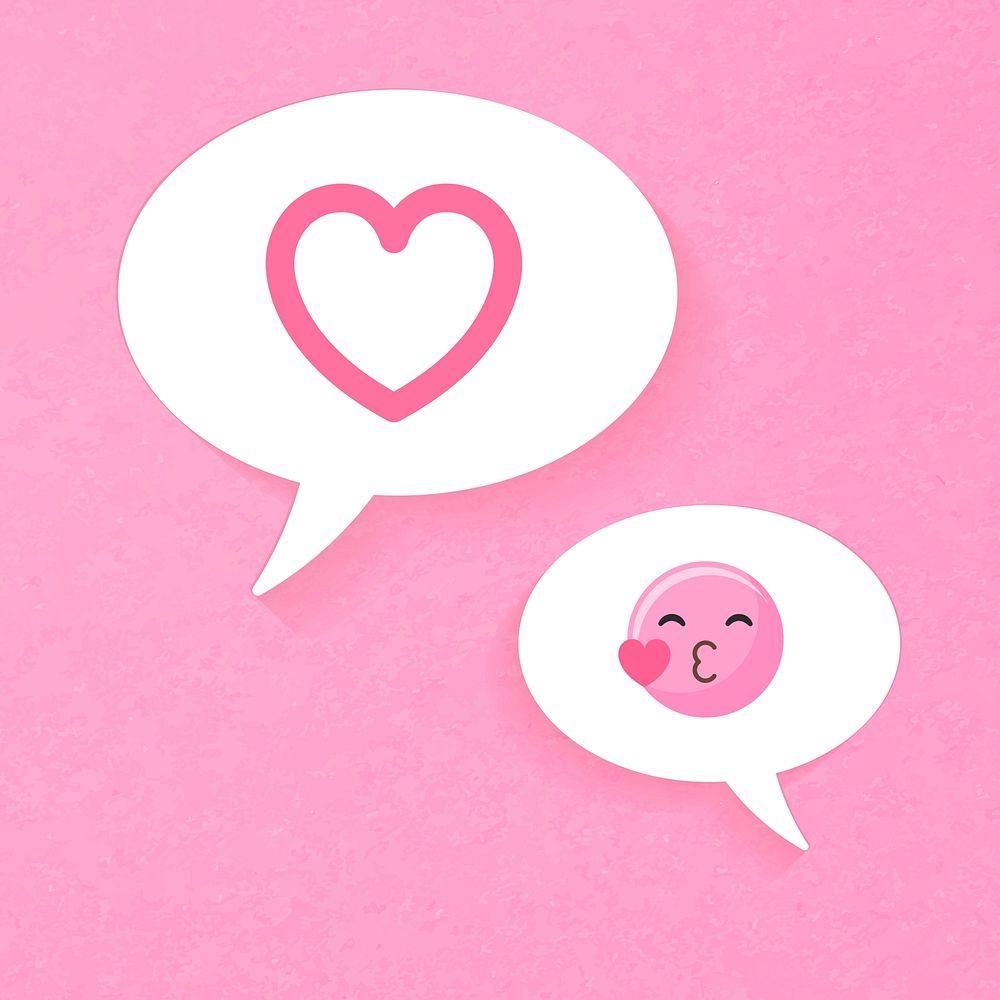 Cute speech bubble vector image, heart and kiss emoji