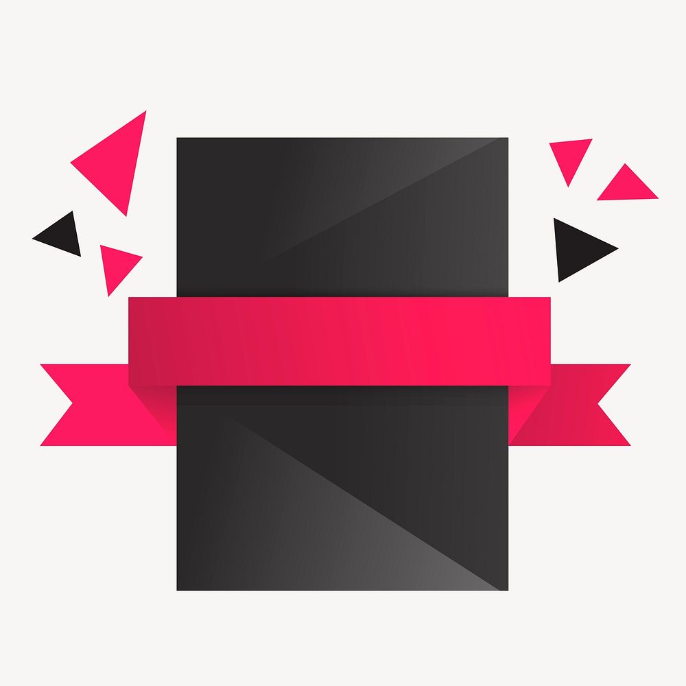 Black banner sticker, blank vector clipart design space