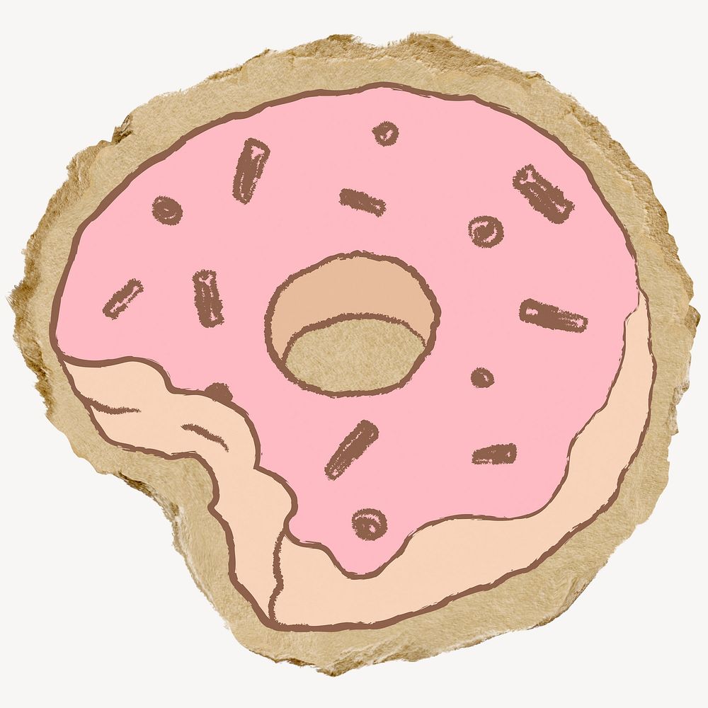 Donut doodle, ripped paper collage element 