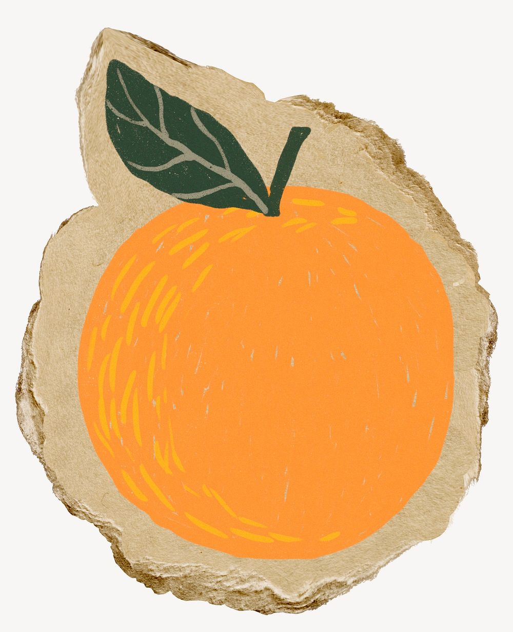 Orange doodle, ripped paper collage element 