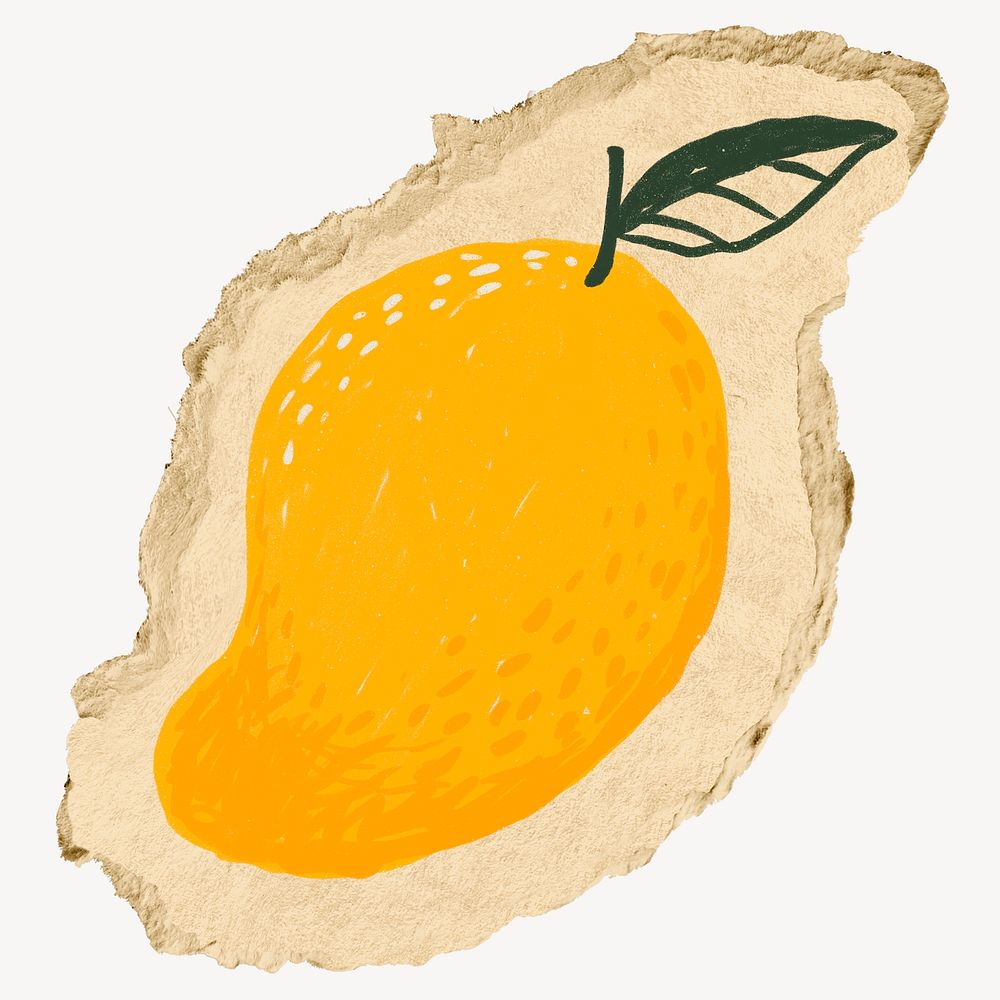 Mango doodle, ripped paper collage element 