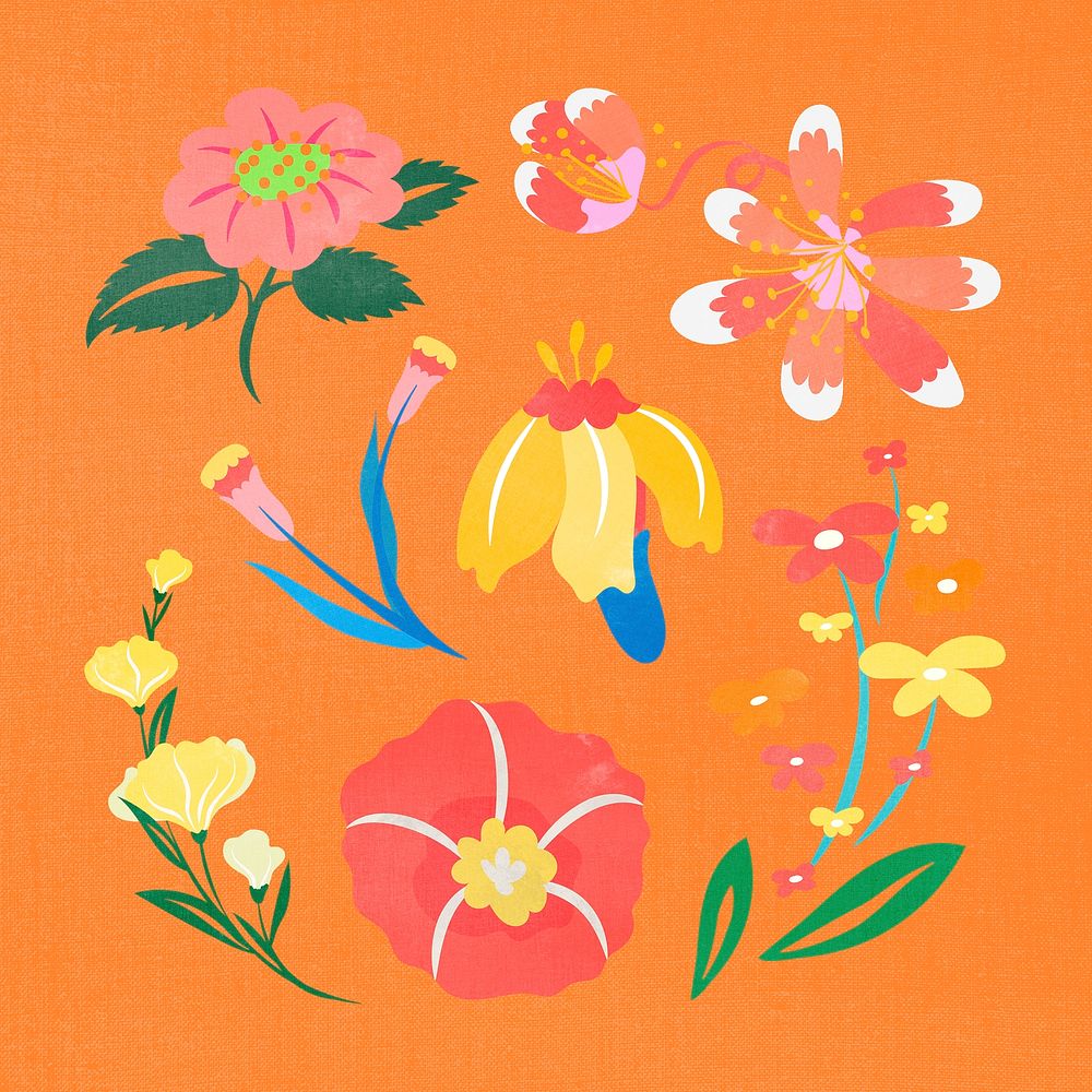 Colorful flower, spring clipart psd illustration set