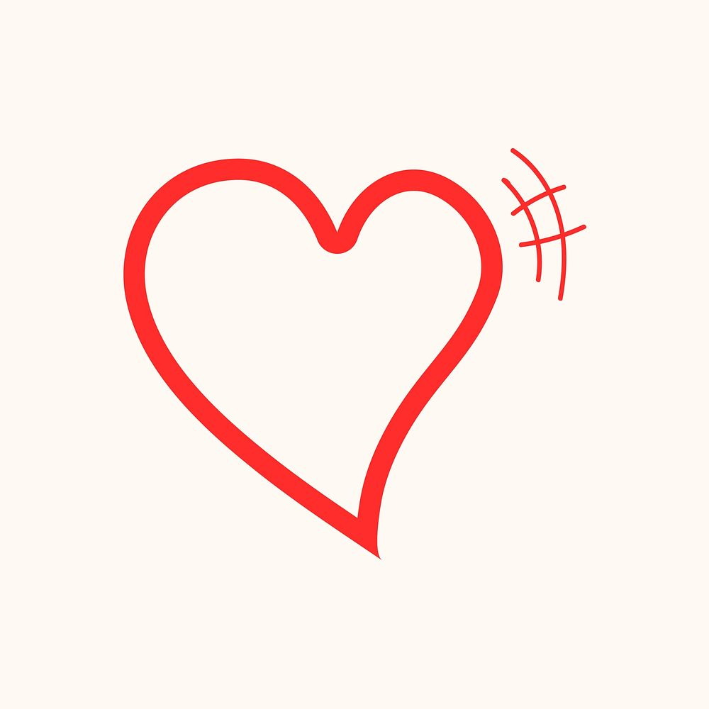 Cute heart icon, red doodle element graphic vector