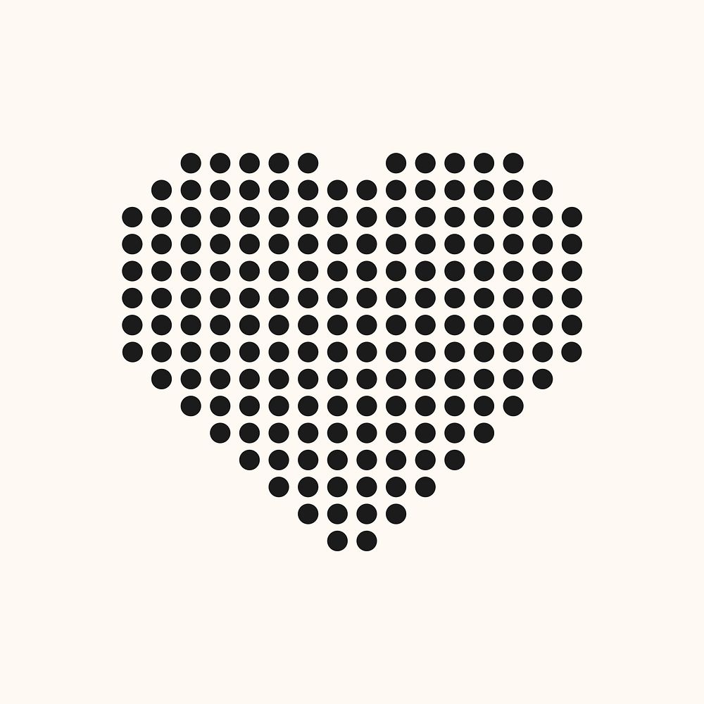 Heart icon, black polka dot design vector