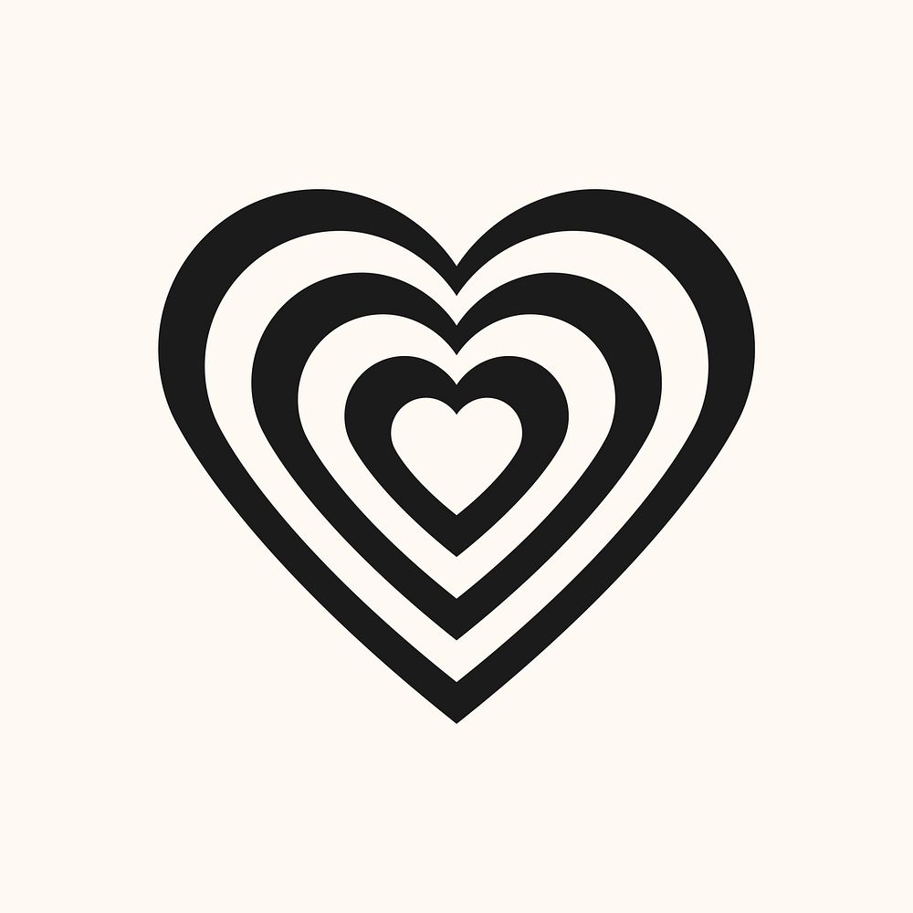 Black heart icon, simple striped element graphic vector