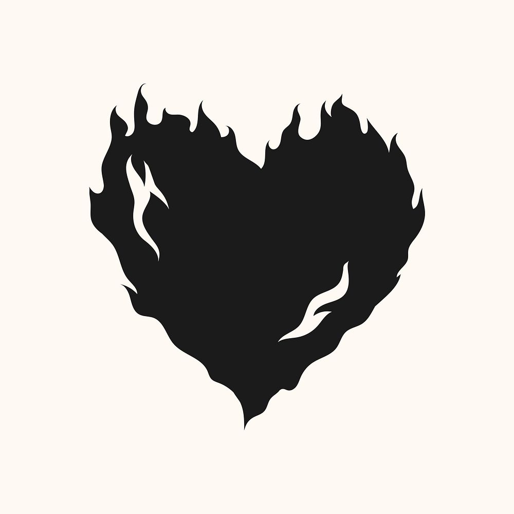 Black burning heart icon, cute element graphic vector
