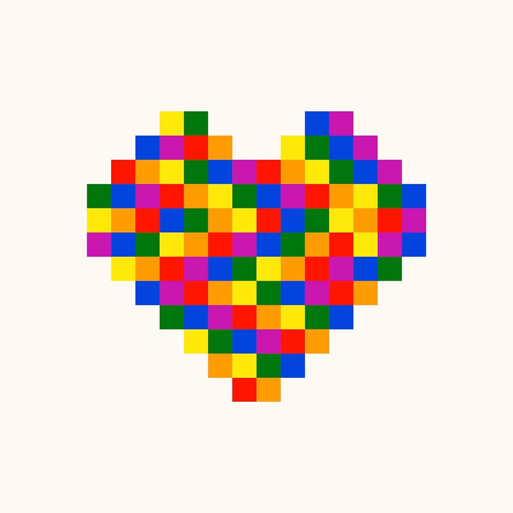 Rainbow pixel heart icon, love style vector