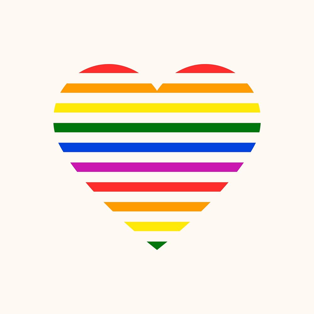 Colorful stripes heart, LGBT pride month icon vector