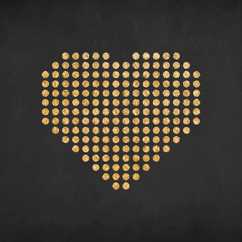 Gold heart icon, polka dot element graphic vector