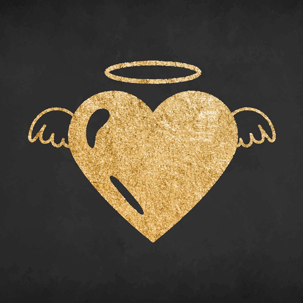 Gold heart icon, angel wings element graphic vector