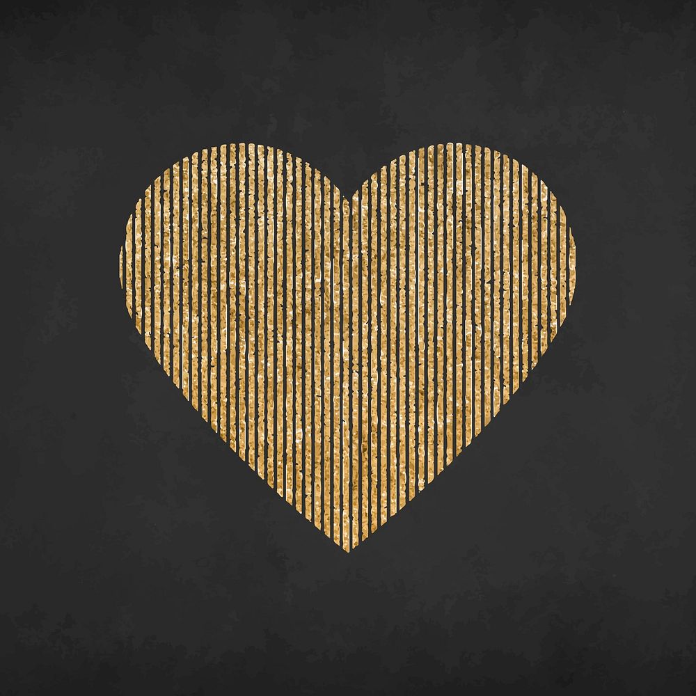 Cute heart icon, glitter gold, striped element graphic vector