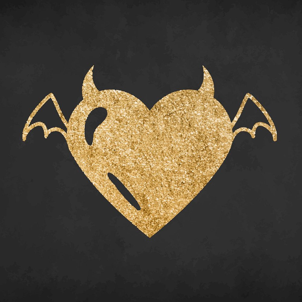 Gold heart icon, evil element graphic vector