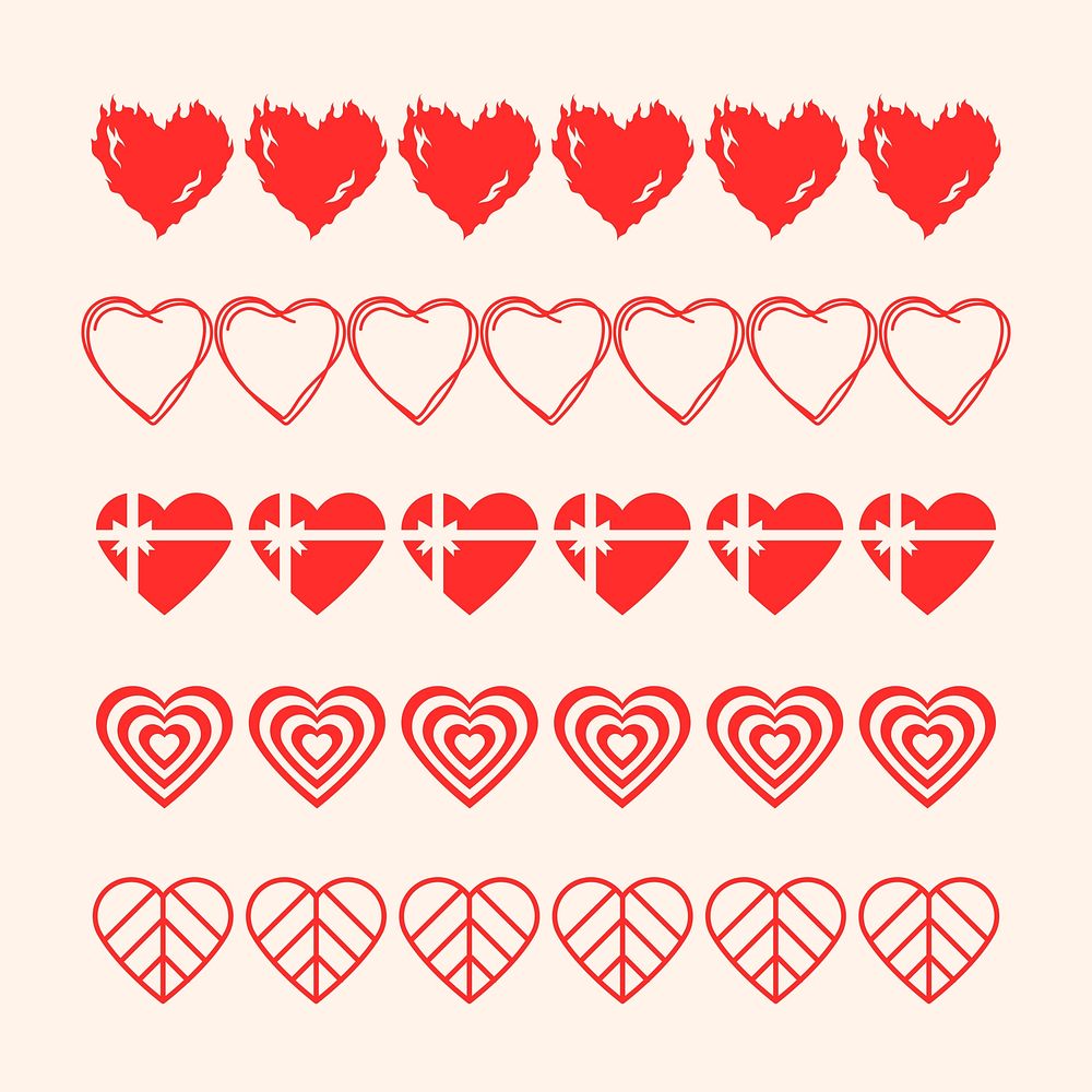 Red heart pattern illustrator brush vector add-on set