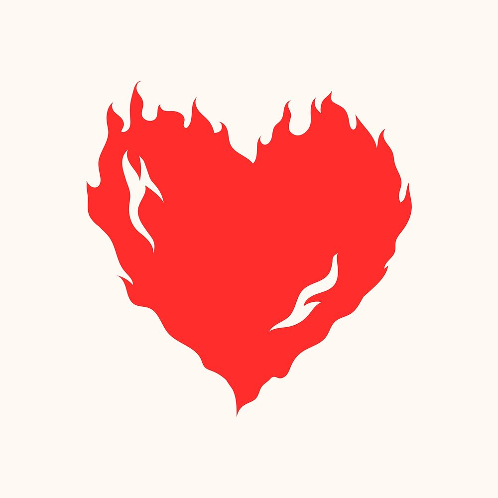 Red burning heart icon, cute element graphic vector