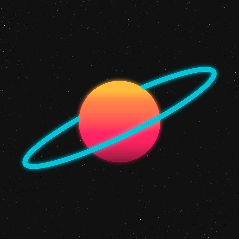 Neon saturn sticker, aesthetic planet, galaxy art vector