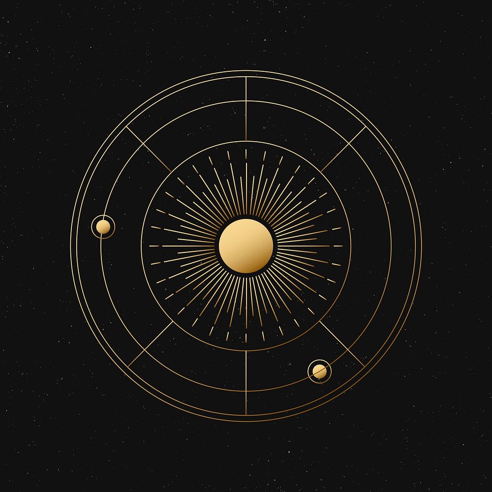 Celestial art sticker, gold aesthetic sun, galaxy illustration vector