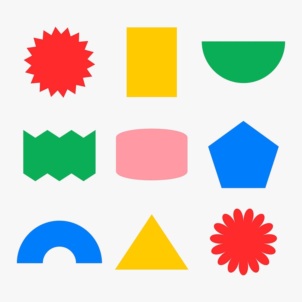 Geometric shape sticker, colorful retro flat clipart set vector