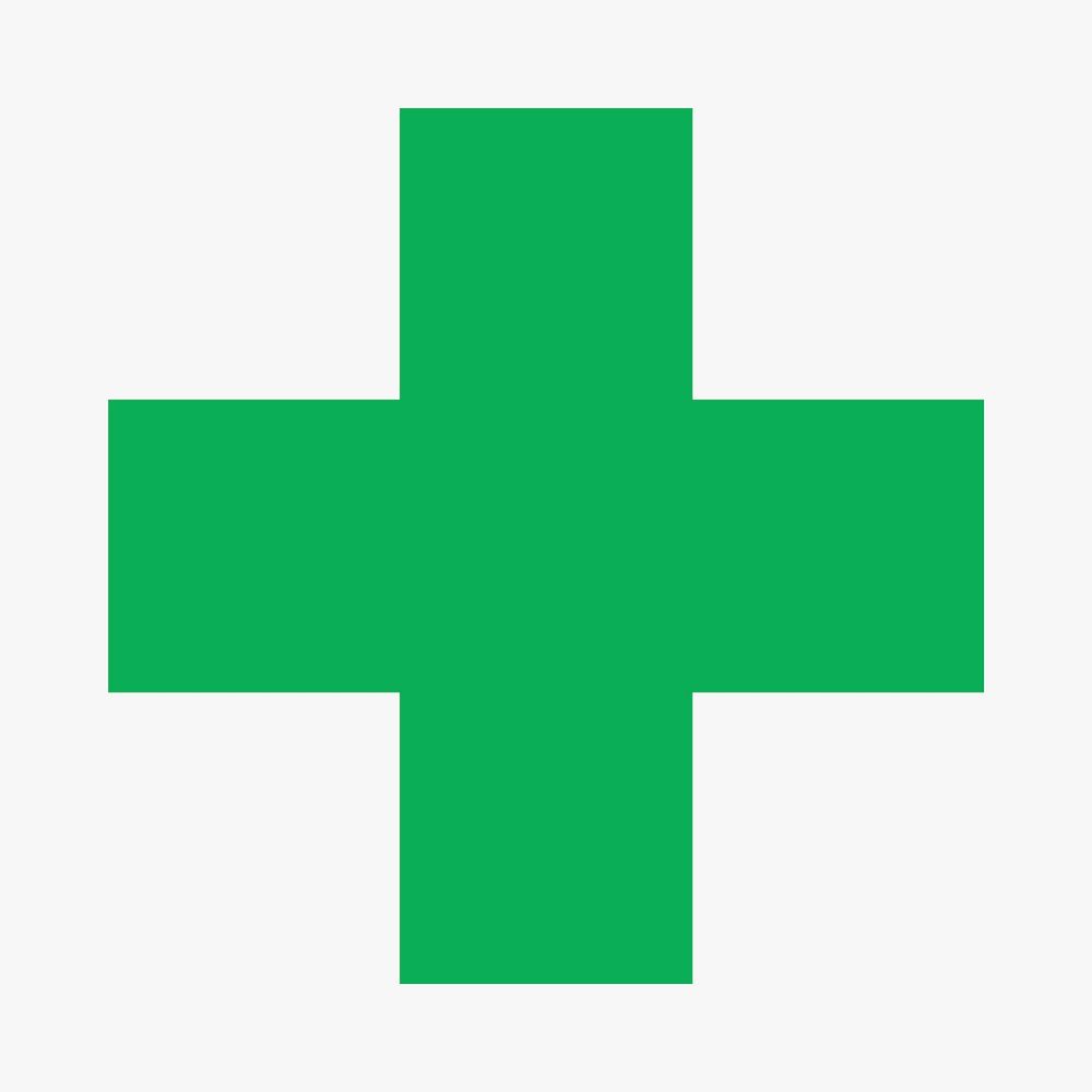 Medical cross sticker symbol, green plus sign clipart vector