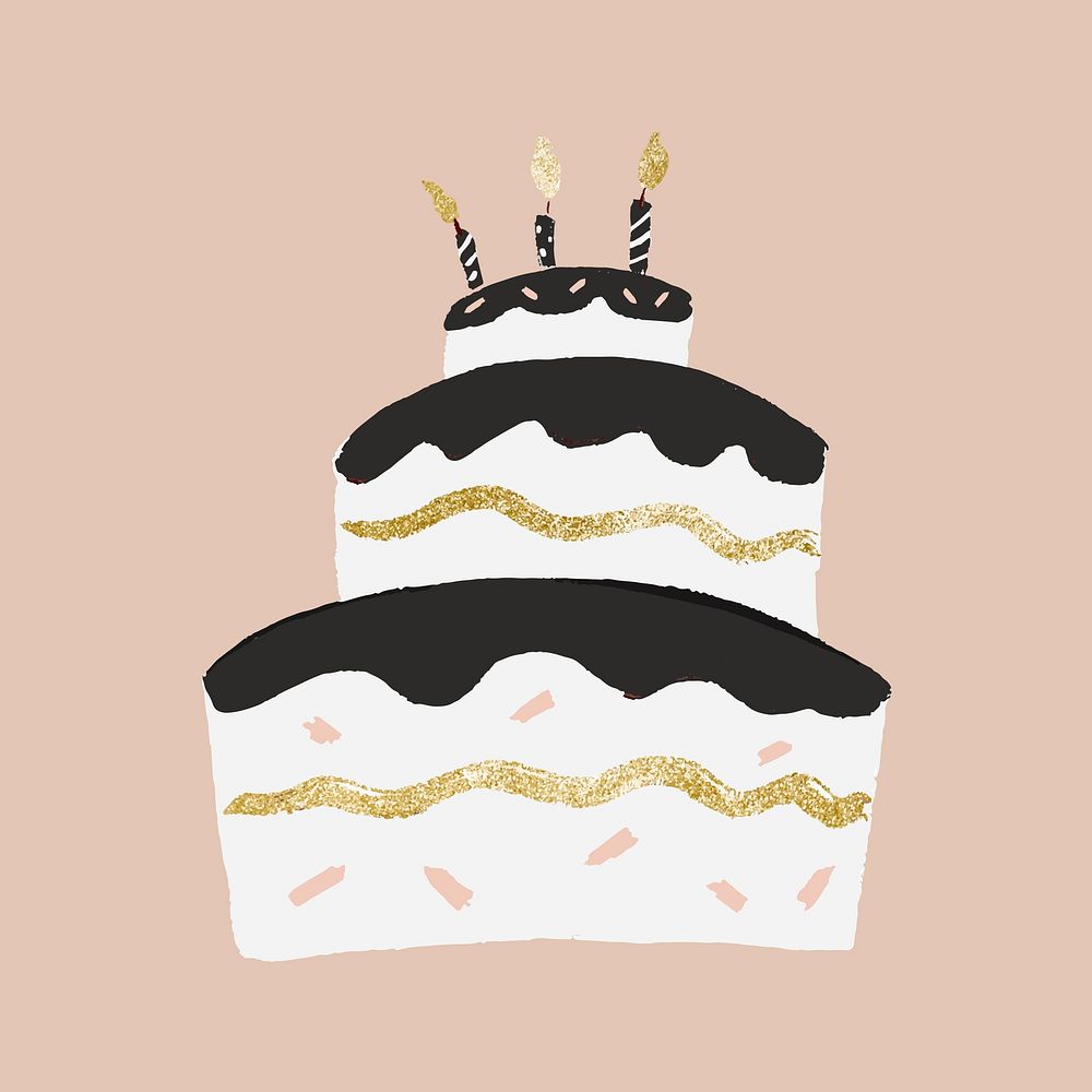 Birthday cake sticker, cute gold, element graphic vector