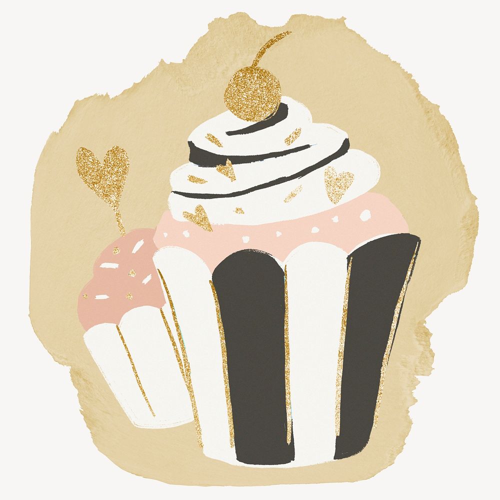 Cute cupcake, ripped paper collage element