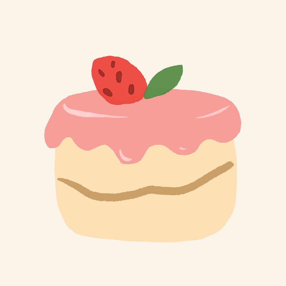 Strawberry cake, cute dessert vector