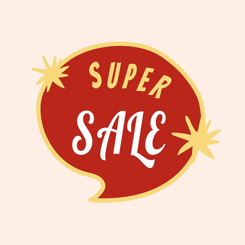 Super sale sticker, doodle speech bubble shopping vector clipart