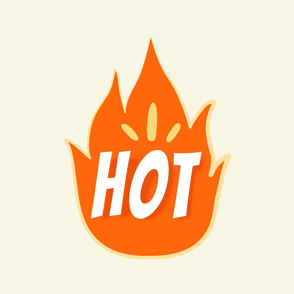 Hot flame typography sticker, doodle clipart vector