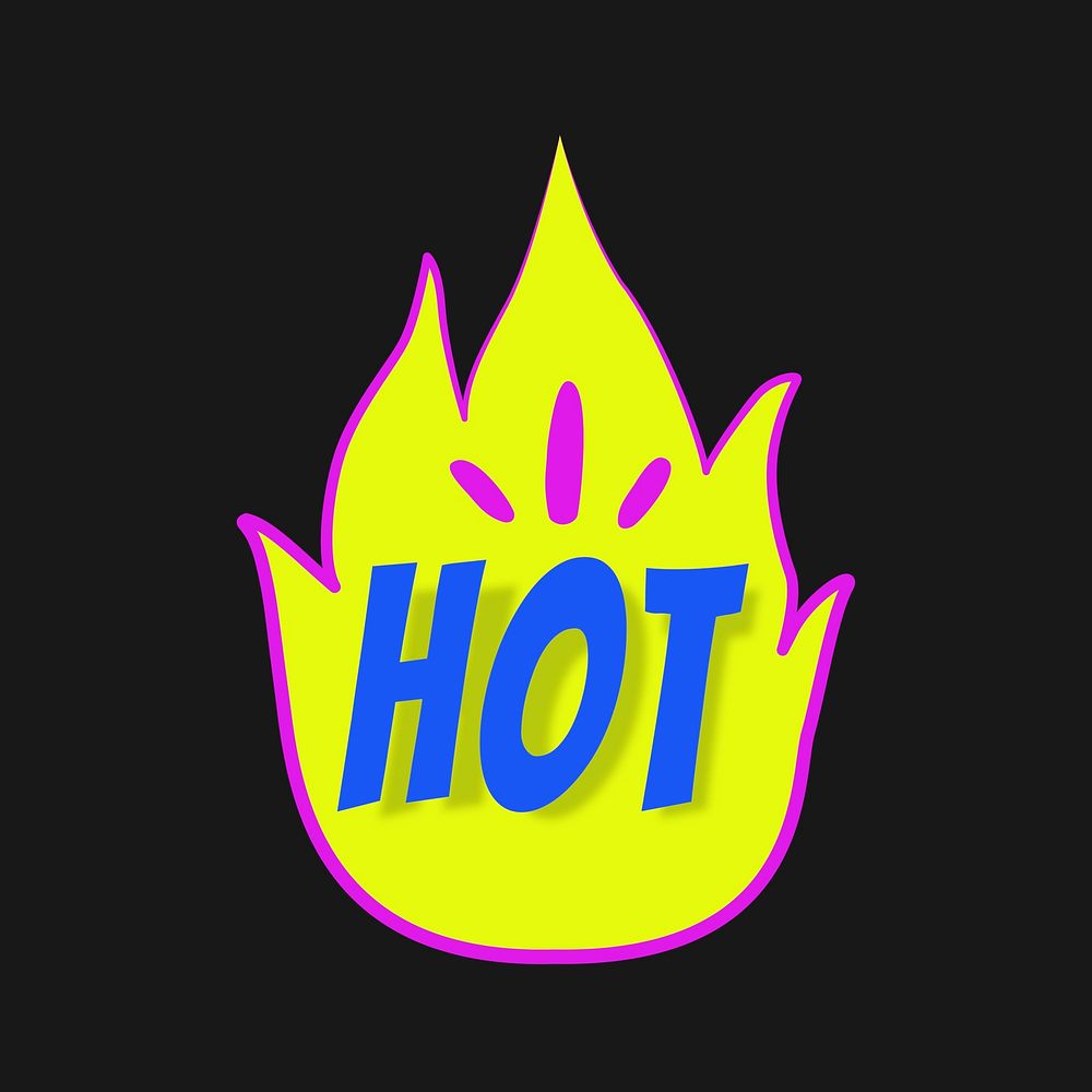 Hot flame sticker, doodle clipart vector