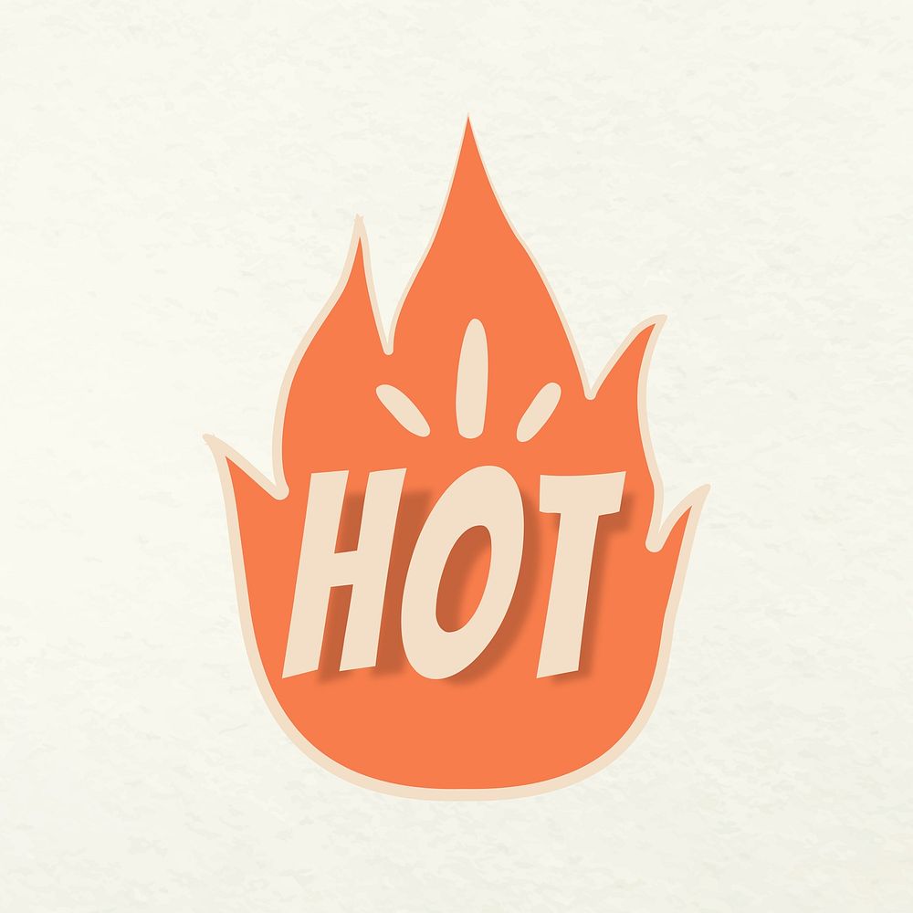 Hot flame sticker, doodle clipart vector