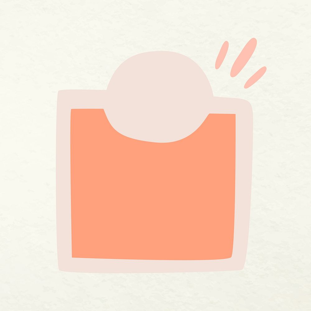 Square badge sticker, doodle orange blank clipart vector