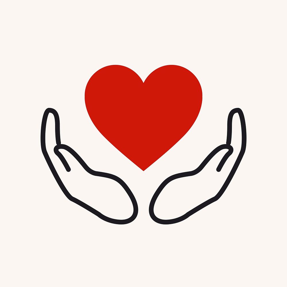 Charity logo, hands supporting heart icon flat design vector illustration