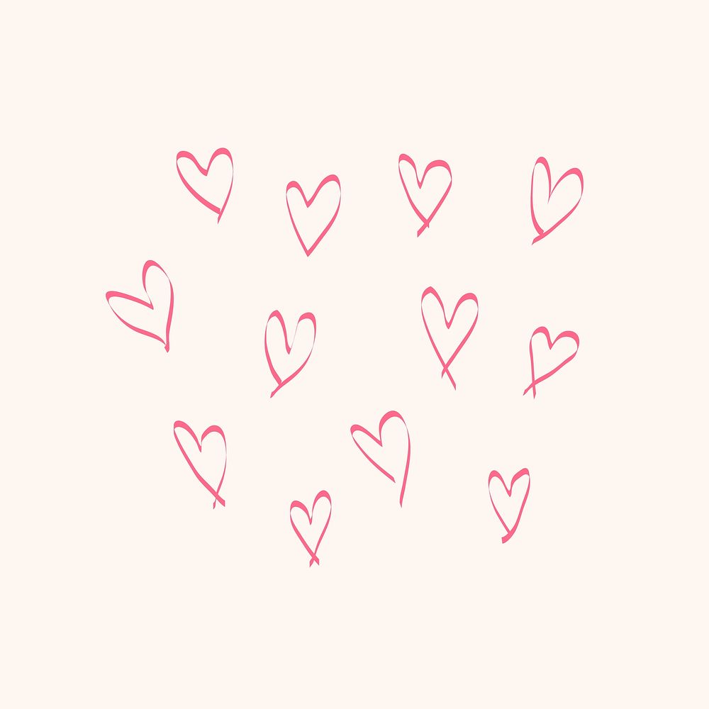 Pink hearts doodle element, simple hand drawn vector illustration