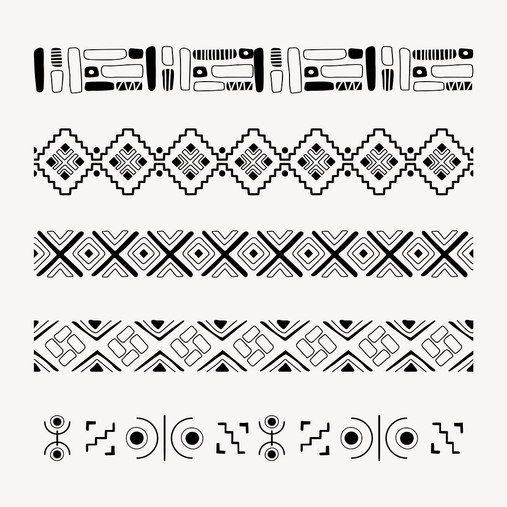 Ethnic illustrator brush vector, black and white aztec pattern brush set, compatible with ai 