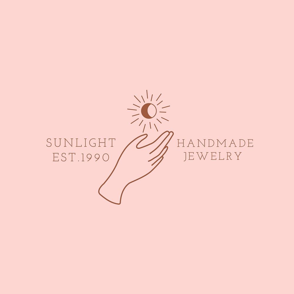 Aesthetic hand logo template, editable minimal pink vector