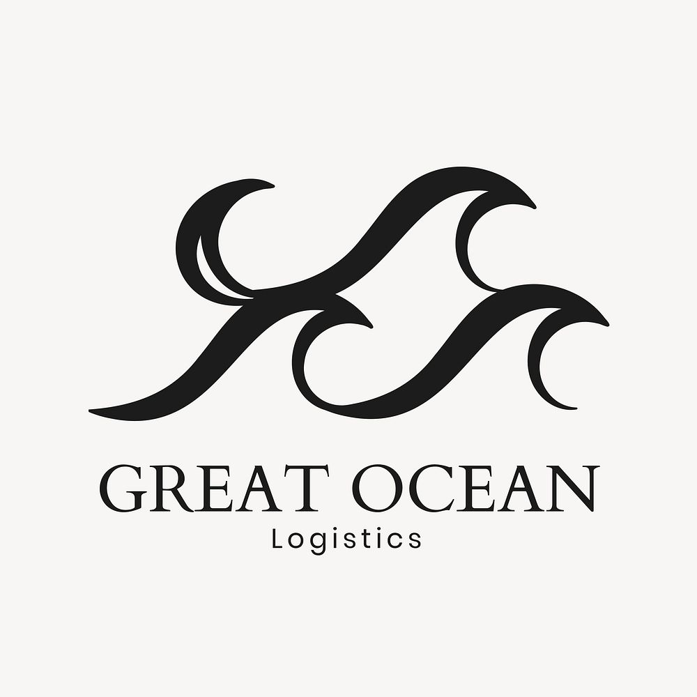 Ocean wave logo template, water business, animated graphic vector