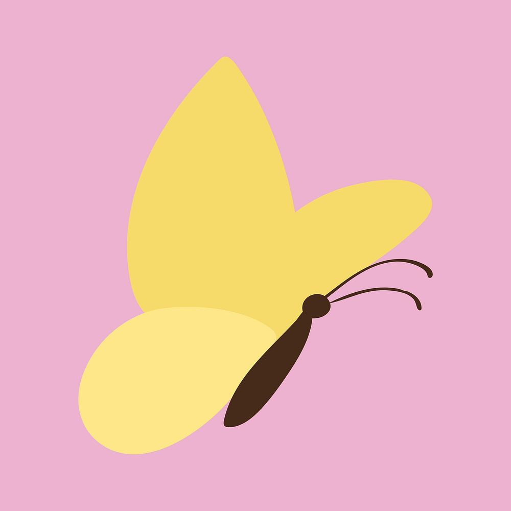 Yellow butterfly sticker, design element vector
