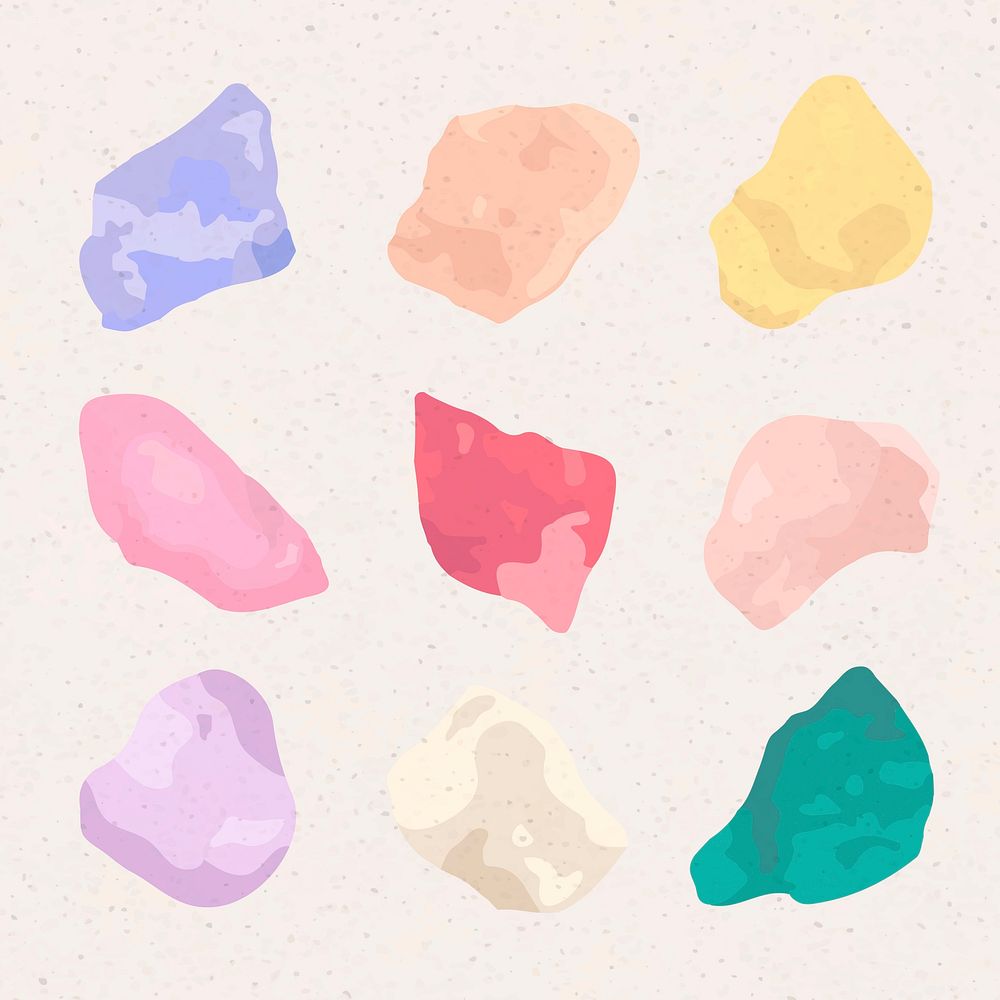 Pastel abstract stone shape, sticker vector set