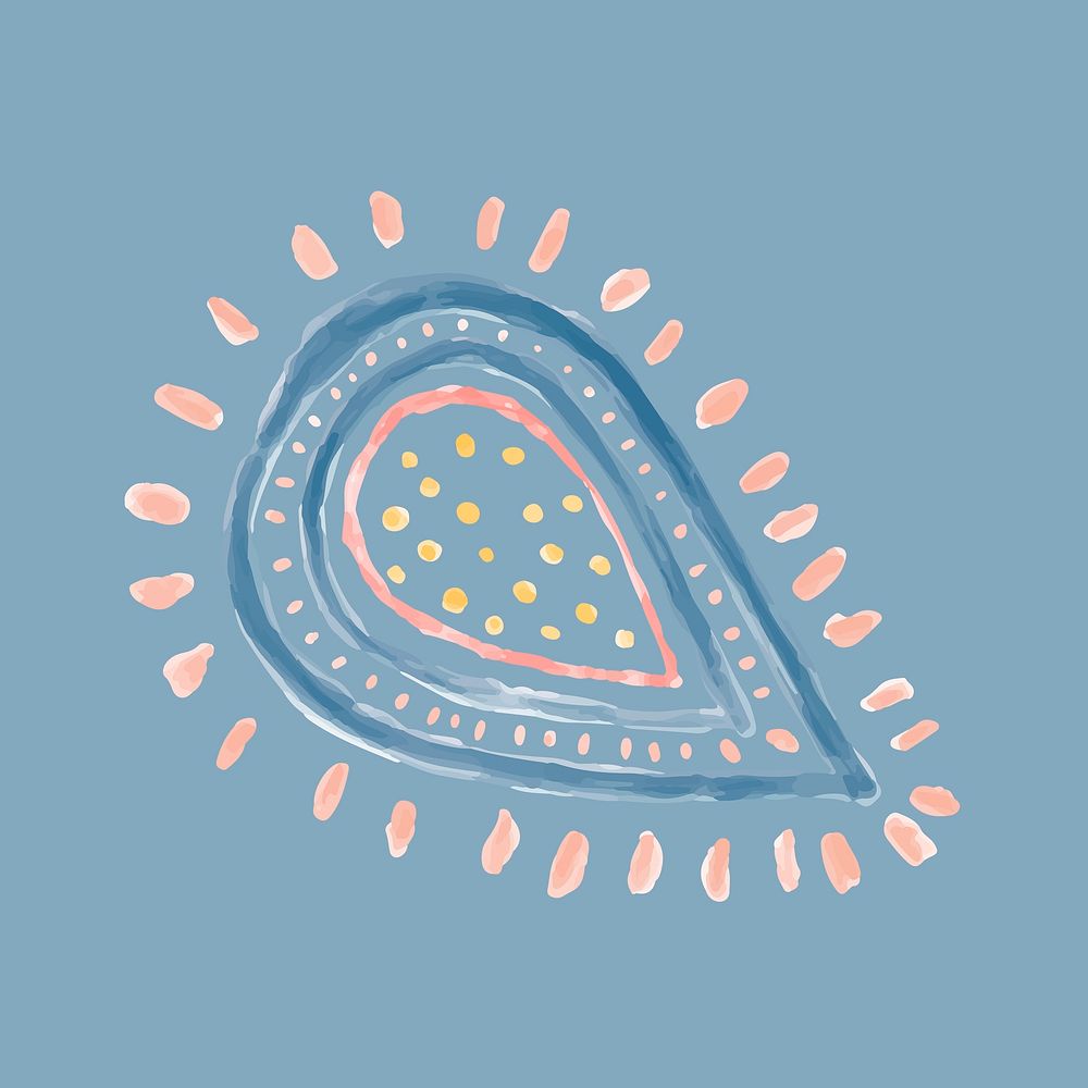 Cute paisley doodle sticker, mandala illustration in blue vector