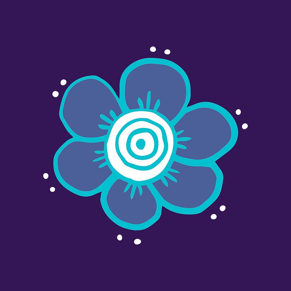 Blue flower sticker, cute doodle illustration vector