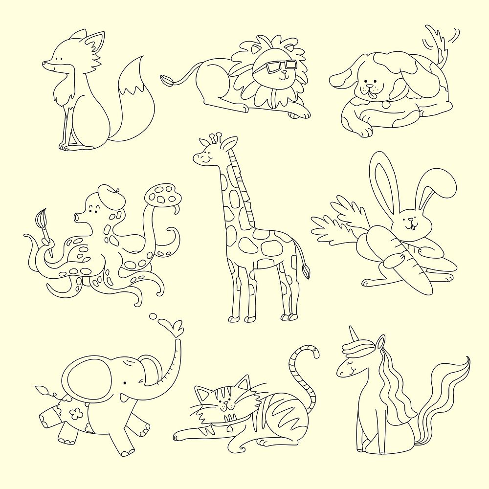 Cute animals collage elements, space for kids coloring vector