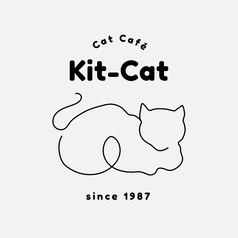 Minimal cat logo template, editable line art design vector