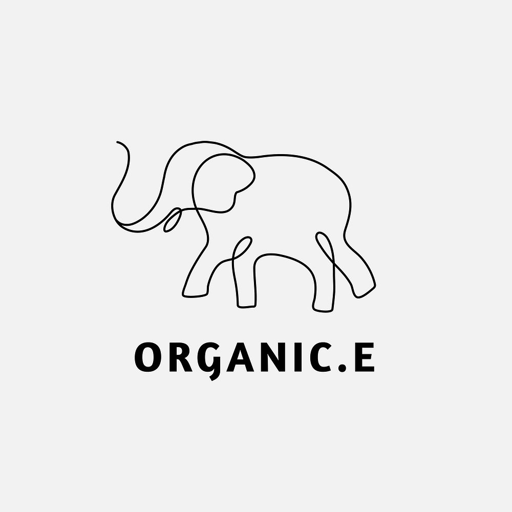 Minimal elephant logo template, editable line art design vector