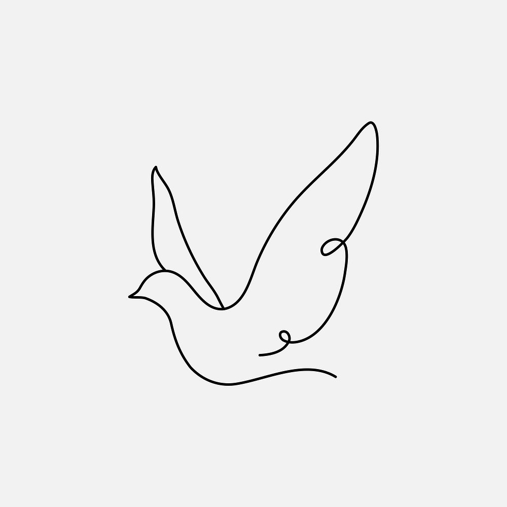 Dove logo element, line art animal illustration vector