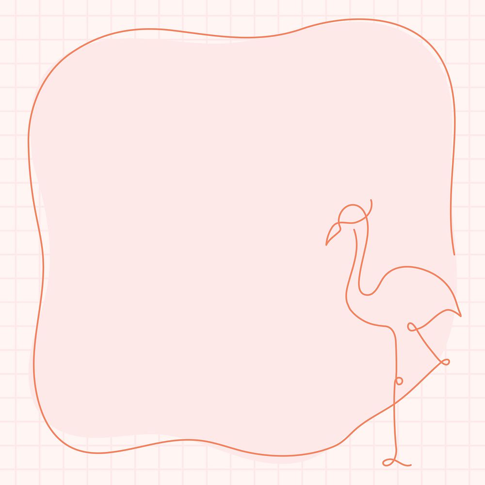 Flamingo frame, pink background line art design vector