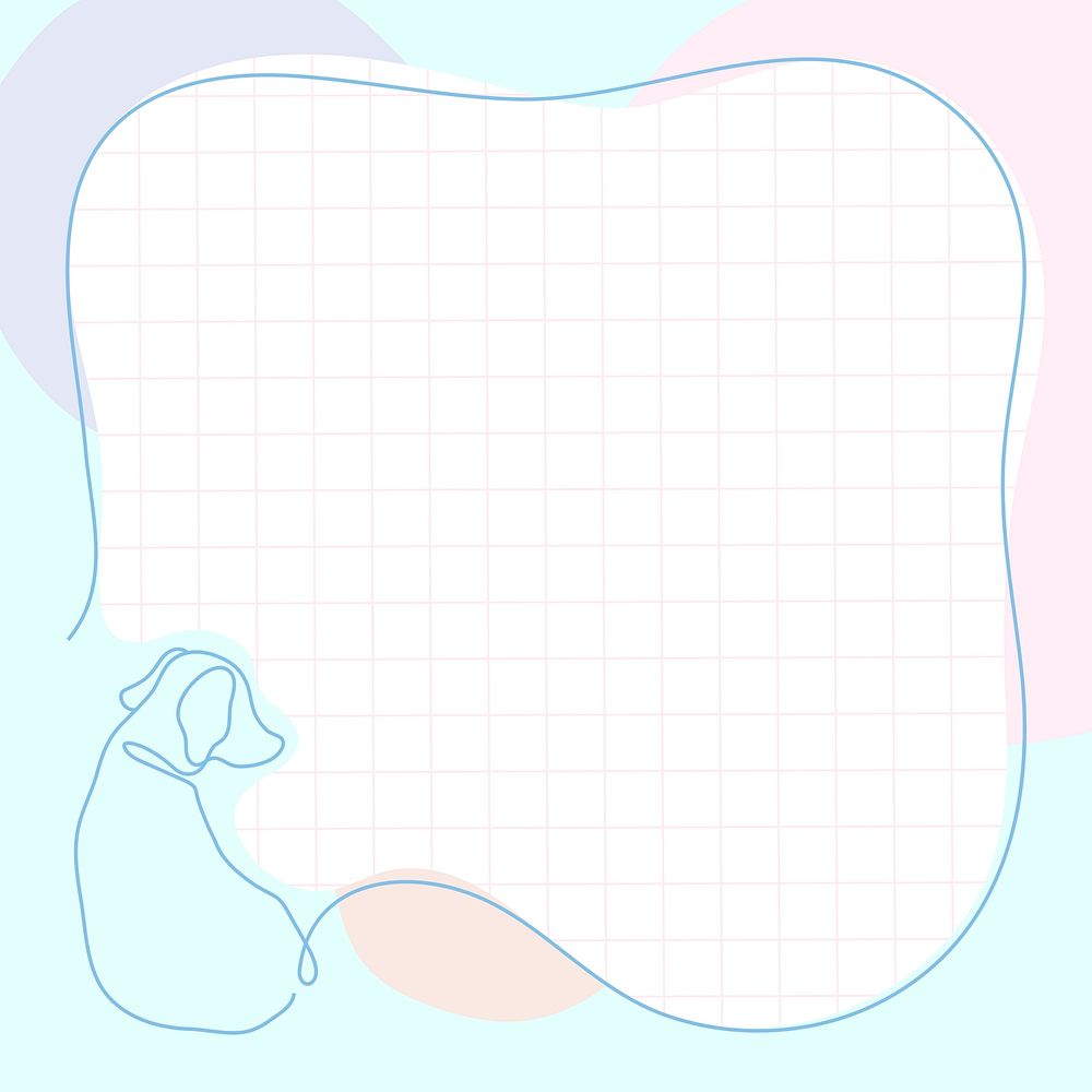 Memphis pattern dog frame, white grid background vector