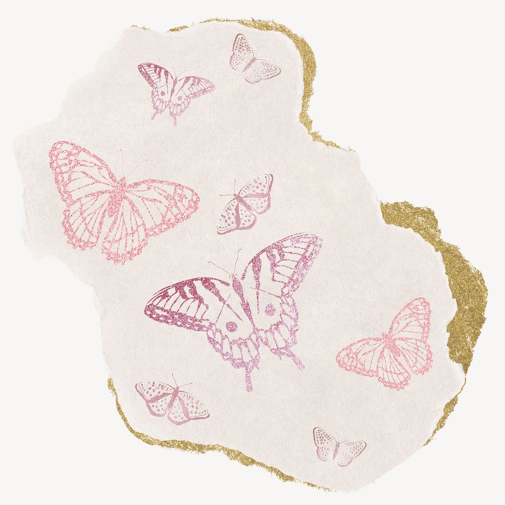 Aesthetic butterfly, ripped paper collage element