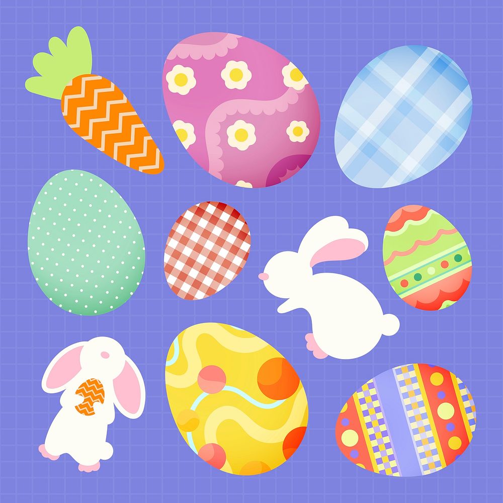 Festive Easter stickers, cute patterns vector collection